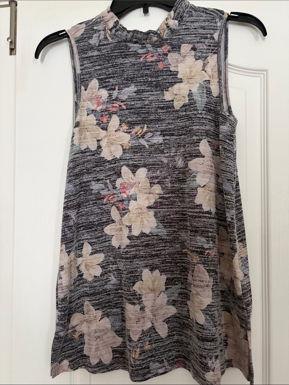 Cupio Gray Floral Sleeveless Mock Neck Top